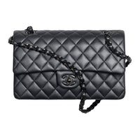 CHANEL Classic Flap CF Pearlescent Lambskin Crossbody Bag, Shoulder Bag Medium Size Women's Black