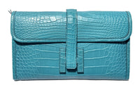 HERMES Jige Crocodile Leather Elan Handbag Clutch Women's Peacock Green