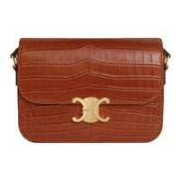 CELINE Triomphe Crocodile Leather Crossbody Bag Shoulder Bag Women's Brown