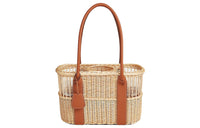 HERMES Wicker With Smooth Taurillon Leather Basket Handbag Women's Natural
