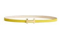 HERMES Gold Buckle Epsom Calfskin Double-Sided Leather Belt Women's Yellow Width: 1.3cm