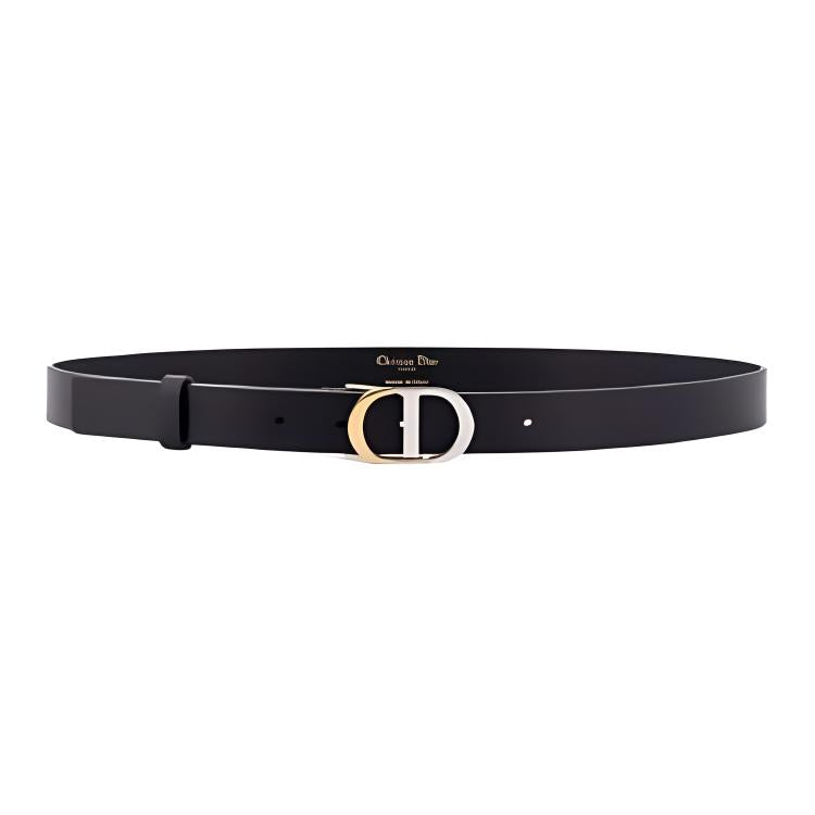 DIOR Calfskin Leather Brass Leather Belts Women's Black Width: 2.5cm