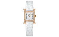 HERMES Heure H Wrist Watch Quartz Movement Crocodile Leather Strap White Dial Women's Watch