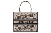 DIOR Embroidery Tote Bag Shopping Bag Handbag Medium Size Women's Beige