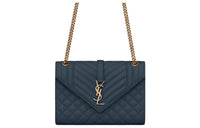 SAINT LAURENT ENVELOPE Cow Leather Envelope Bag Shoulder Bag Crossbody Bag Medium Size Women's Azure Blue