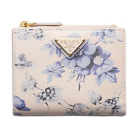 PRADA Saffiano Leather Wallet Trumpets Women's Light Purple & Blue