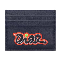 DIOR KAWS Collaboration Cow Leather Card Holder Women's Marine Blue