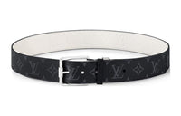 LOUIS VUITTON Letter Label Leather Belts Men's Black Width: 4CM