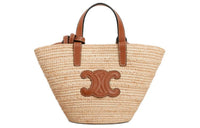 CELINE Raffia With Calfskin One Shoulder Handbag Women's Natural & Tan