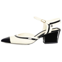 CHANEL Block Heel High Heels 6cm Women's Black White