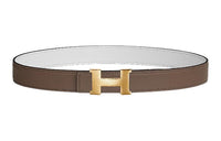 HERMES Minimalist Style Gold Buckle Epsom Calfskin Double-Sided Leather Belt Women's Gray Width: 2.4cm