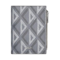 DIOR CD Diamond Smooth Calf Leather Card Holder Men's Gray