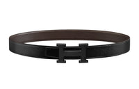 HERMES Calfskin Leather Belts Men's Black/Brown Width 3.2cm