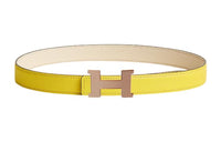 HERMES Letter Light Gold Buckle Epsom Calfskin Double-Sided Leather Belt Women's Yellow Width: 2.4cm
