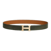 HERMES Metal Leather Belts Men's Gray Green/Gold Width 3.2CM