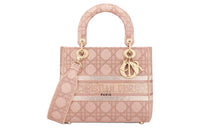 DIOR Lady D-Lite Embroidery Shoulder Bag Crossbody Bag Handbag Medium Size Women's Pink