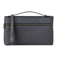 Loro Piana Ostrich Leather Handbags Clutches Men's Marine Blue