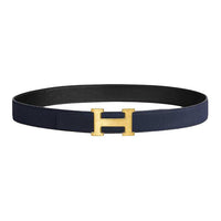 HERMES Calfskin Leather Belts Women's Black Blue Width: 3.2CM