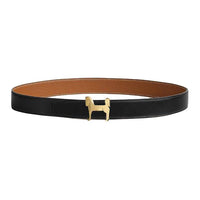 HERMES Calfskin Leather Belts Men's Black/Brown Width: 3.2CM