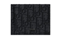 DIOR Jacquard Fabric Cash Clip Card Holder Wallet Men's Black