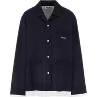 MIU MIU Raw Hem Camp Collar Shirt Blu Bianco