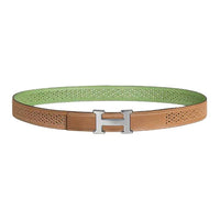 HERMES Calfskin Metal Palladium-Plated Leather Belts Unisex Brown/Green Width 2.4CM
