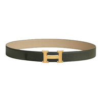 HERMES Gold-Plated Metal Calfskin Leather Belts Women's Green Width: 3.2CM
