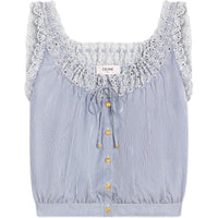 CELINE Embroidered Folk Top In Striped Cotton And Cashmere