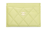 CHANEL Lambskin Card Holder Women's Yellow Green
