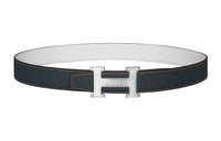 HERMES Avant-Garde Silver Buckle Epsom Calfskin Double-Sided Leather Belt Women's Blue/White Width: 3.2cm