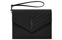 SAINT LAURENT CASSANDRE Calfskin Envelope Bag Clutches Women's Black
