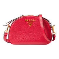 PRADA Leather Shoulder Bag Crossbody Bag Women's Red