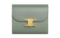CELINE Triomphe Shiny Cow Leather Wallet Small Size Women's Green