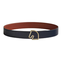 HERMES Tete De Cheval Smooth Buckle Calfskin, Brass Leather Belts Men's Blue Width 3.8CM