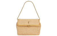 SAINT LAURENT Raffia Woven Handbag, Shoulder Bag Medium Size Women's Natural
