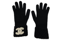 CHANEL Knit Gloves Unisex Black
