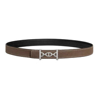HERMES Palladium-Plated Leather Belts Women's Black Width 2.4CM