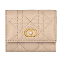 DIOR Wicker Lambskin Wallet Women's Pink Beige