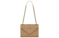 SAINT LAURENT ENVELOPE Embossed Leather Envelope Bag Shoulder Bag Crossbody Bag Medium Size Women's Taupe
