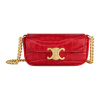 CELINE Triomphe Crocodile Leather Crossbody Bag Shoulder Bag Women's Red
