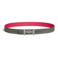 HERMES Calfskin Rose Gold-Plated Leather Belts Women's Gray/Rose Width 2.4CM