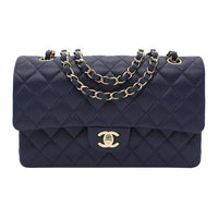 CHANEL Classic Flap CF Cow Leather Shoulder Bag Women's Marine Blue