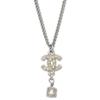 CHANEL Rhinestone Necklaces Women's Silver