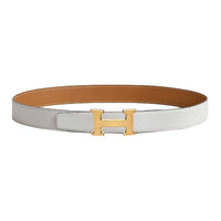 HERMES Calfskin Leather Belts Women's White Brown Width: 3.2CM