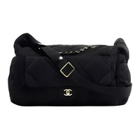 CHANEL Velour Shoulder Bag, Crossbody Bag Large Size Women's Black