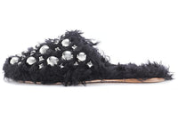 MIU MIU Abrasion-Resistant Wrap-toe Slippers Women's Black