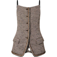LOUIS VUITTON Button-Up Lurex Tweed Top Camisole Women's Gray