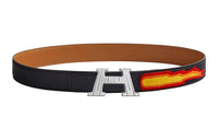 HERMES Letter Label Leather Belts Men's Black Width 3.5CM