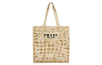 PRADA Raffia One Shoulder Handbag Men's Nude/Neutral Color