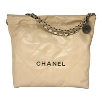 CHANEL Leather Basket Bag Shoulder Bag Women's Beige